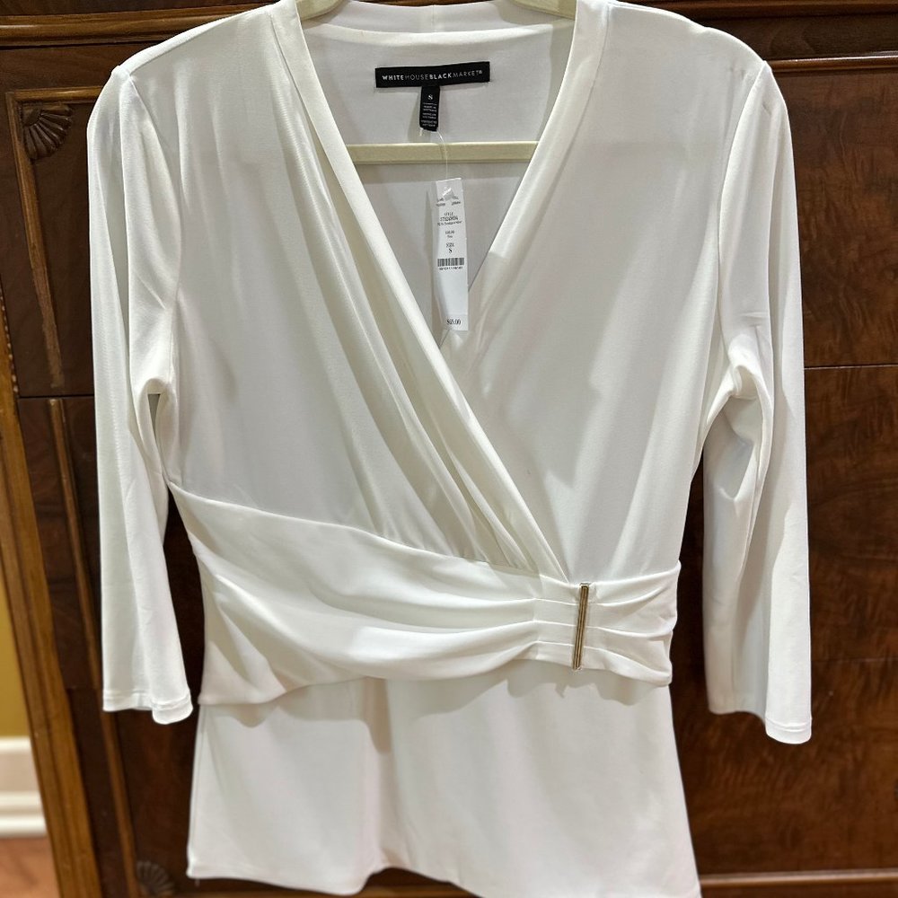 White House Black Market Ecru Surplice Top
